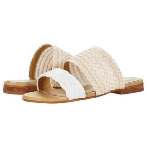 Kaanas Tahiti Slide Sandals Size 8 White Multi Handwoven Double Straps - Picture 1 of 11